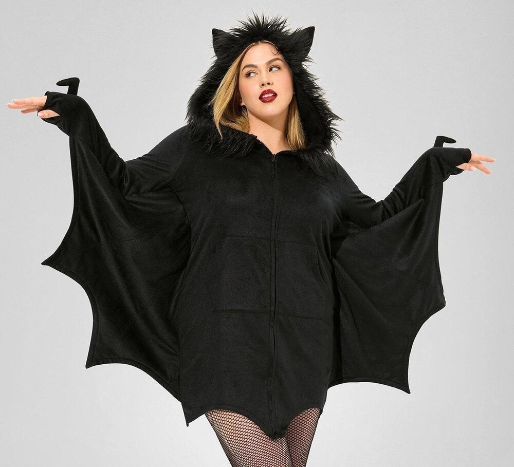 Torrid Plus Size 0 Halloween Costume‎ Fleece Bat Hooded Dress w/Ears Punk Gothic